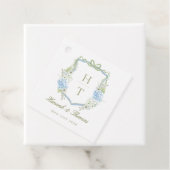 Blue Hydrangea Crest Wedding Monogram フェイバータグ (インサイチュ)