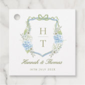 Blue Hydrangea Crest Wedding Monogram フェイバータグ (正面)