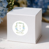 Blue Hydrangea Crest Wedding Monogram ラウンドシール