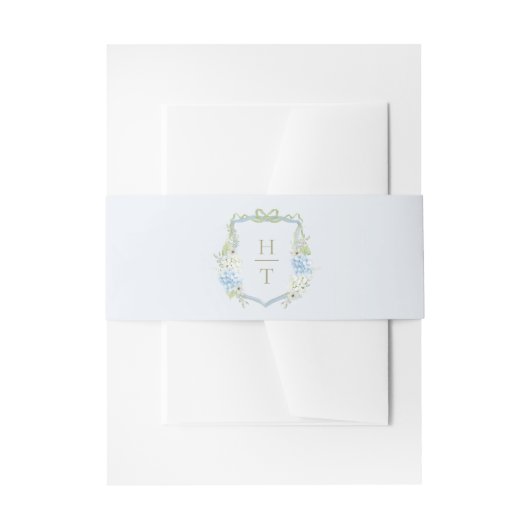 Blue Hydrangea Crest Wedding Monogram 招待状ベリーバンド (正面例)