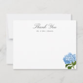 Blue Hydrangea Custom Name Thank You Flat Card 出欠カード (正面)