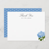 Blue Hydrangea Custom Name Thank You Flat Card 出欠カード (正面/裏面)