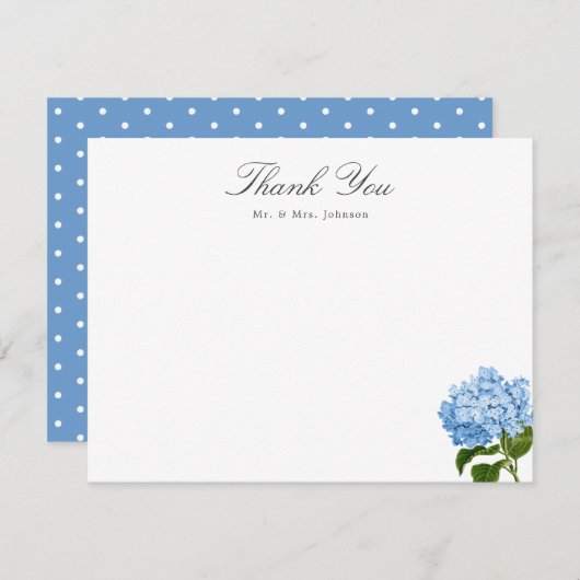 Blue Hydrangea Custom Name Thank You Flat Card 出欠カード (正面/裏面)