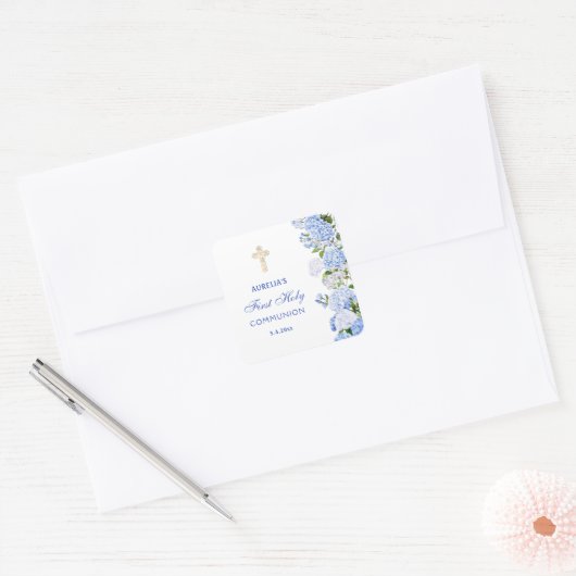 Blue Hydrangea First Communion スクエアシール (封筒)