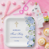 Blue Hydrangea First Communion ペーパープレート (パーティー)