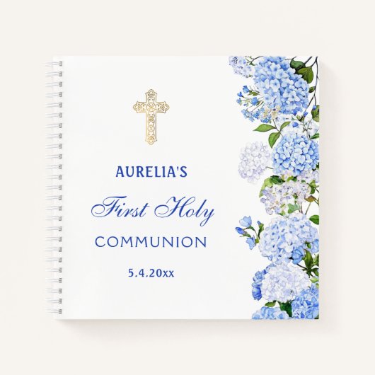 Blue Hydrangea First Communion Guest Book ノートブック (正面)