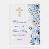Blue Hydrangea First Communion Welcome アクリルサイン (正面)