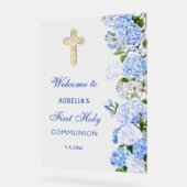 Blue Hydrangea First Communion Welcome アクリルサイン (傾斜)