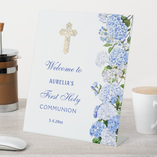 Blue Hydrangea First Communion Welcome 台座サイン (インサイチュ)