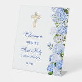 Blue Hydrangea First Communion Welcome 台座サイン (正面)