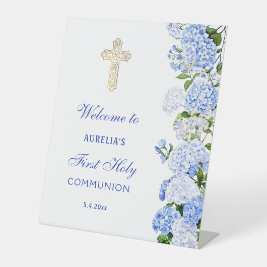 Blue Hydrangea First Communion Welcome 台座サイン (正面)