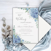 Blue Hydrangea Floral 50th Wedding Anniversary 招待状