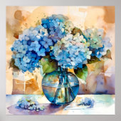 Blue Hydrangea Floral Art ポスター (正面)