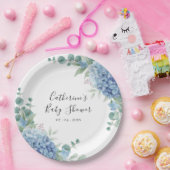 Blue Hydrangea Floral Baby Shower ペーパープレート (パーティー)