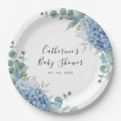 Blue Hydrangea Floral Baby Shower ペーパープレート (正面)