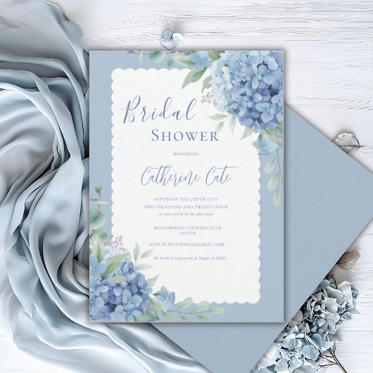 Blue Hydrangea Floral Bridal Elegant Shower 招待状