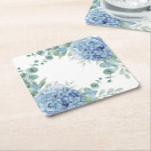 Blue Hydrangea Floral Bridal Shower スクエアペーパーコースター (アングル)