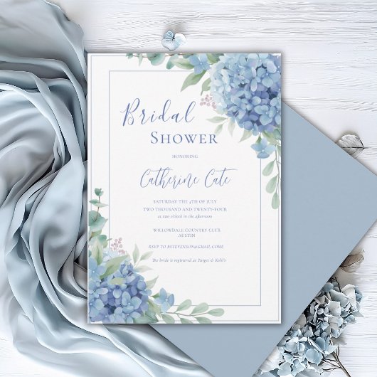 Blue Hydrangea Floral Bridal Shower 招待状