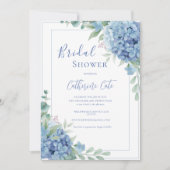 Blue Hydrangea Floral Bridal Shower 招待状 (正面)