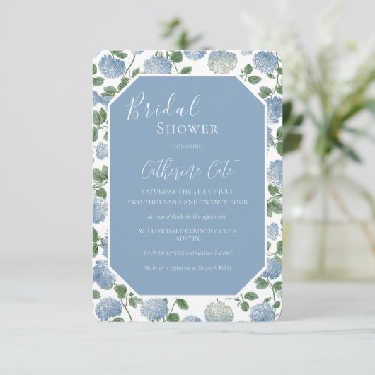 Blue Hydrangea Floral Bridal Shower Invitation 招待状 (スタンド正面)
