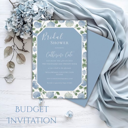 Blue Hydrangea Floral Bridal Shower Invitation 招待状