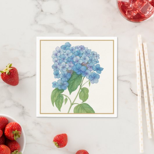 Blue Hydrangea Floral Cocktail Napkin | Elegant スタンダードカクテルナプキン (インサイチュ)