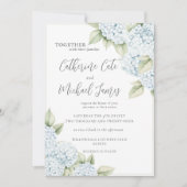 Blue Hydrangea Floral Elegant Wedding 招待状 (正面)