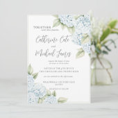 Blue Hydrangea Floral Elegant Wedding 招待状 (スタンド正面)