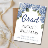 Blue Hydrangea Floral Grad Announcement Card 案内状
