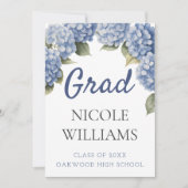 Blue Hydrangea Floral Grad Announcement Card 案内状 (正面)