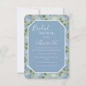 Blue Hydrangea Floral Green Bridal Shower 招待状 (正面)