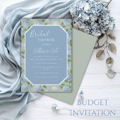 Blue Hydrangea Floral Green Bridal Shower 招待状