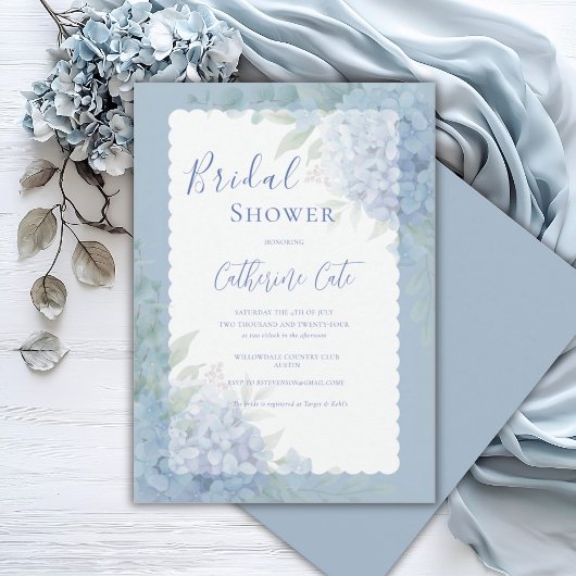 Blue Hydrangea Floral Pastel Bridal Shower 招待状