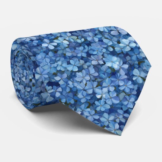 Blue Hydrangea Floral Pattern ネクタイ (ロール)