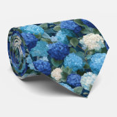 Blue Hydrangea Floral Pattern with Leaves ネクタイ (ロール)