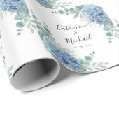 Blue Hydrangea Floral Personalized Wedding  ラッピングペーパー (ロールコーナー)