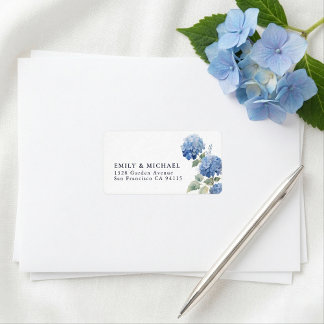 Blue Hydrangea Floral Return Address Label ラベル