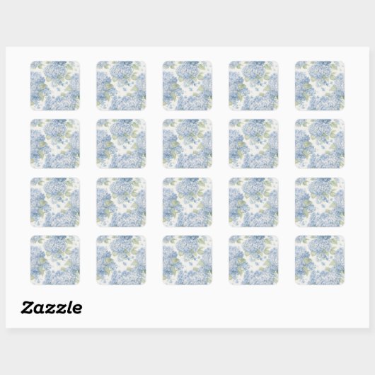Blue Hydrangea Floral Sticker • Coastal Gift スクエアシール (シート)