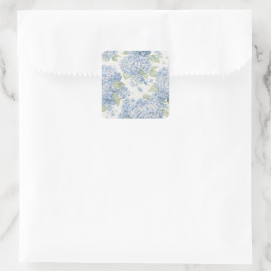 Blue Hydrangea Floral Sticker • Coastal Gift スクエアシール (バッグ)