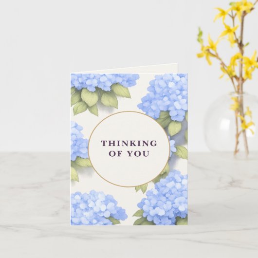 Blue Hydrangea Floral - Thinking Of You  カード (黄色い花)