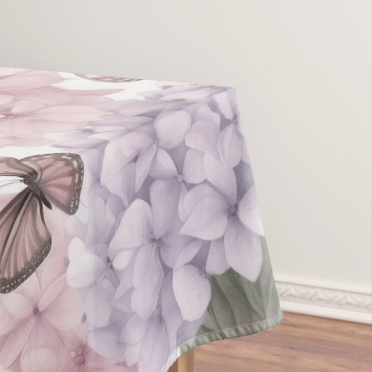 Blue Hydrangea Floral Watercolor Butterfly テーブルクロス (インサイチュ)