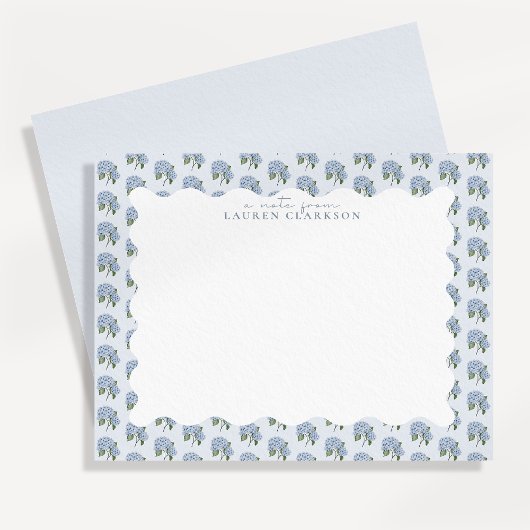 Blue Hydrangea Floral Wavy Border Note Card ノートカード