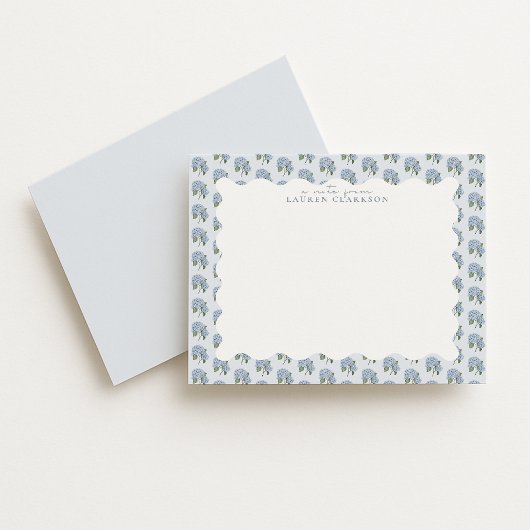 Blue Hydrangea Floral Wavy Border Note Card ノートカード
