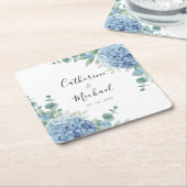 Blue Hydrangea Floral Wedding  スクエアペーパーコースター (アングル)