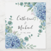 Blue Hydrangea Floral Wedding  ワインラベル (シングルラベル)