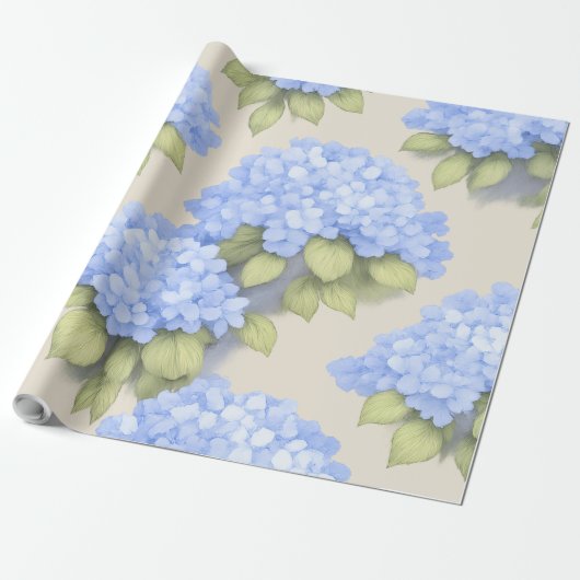 Blue Hydrangea Floral Wrap Roll – Boutique ラッピングペーパー (アンロールド)