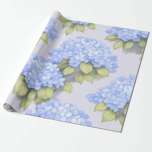 Blue Hydrangea Floral Wrapping Paper ラッピングペーパー (アンロールド)