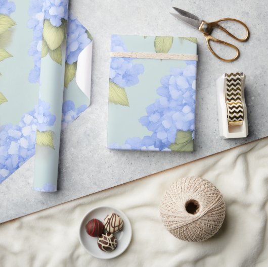 Blue Hydrangea Floral Wrapping Paper ラッピングペーパー (クラフト)