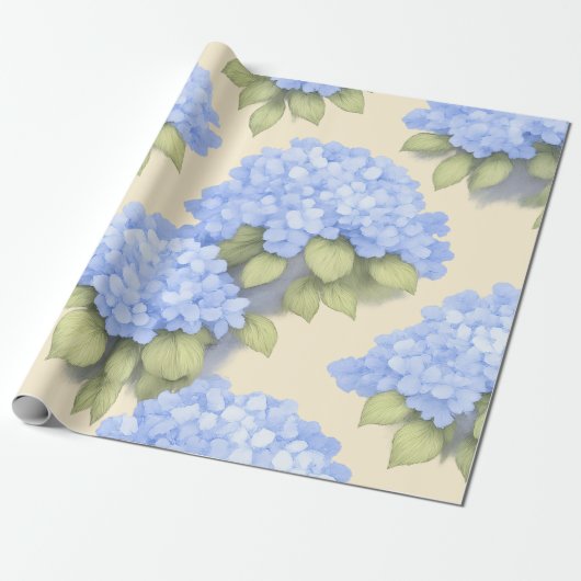 Blue Hydrangea Floral Wrapping Paper ラッピングペーパー (アンロールド)