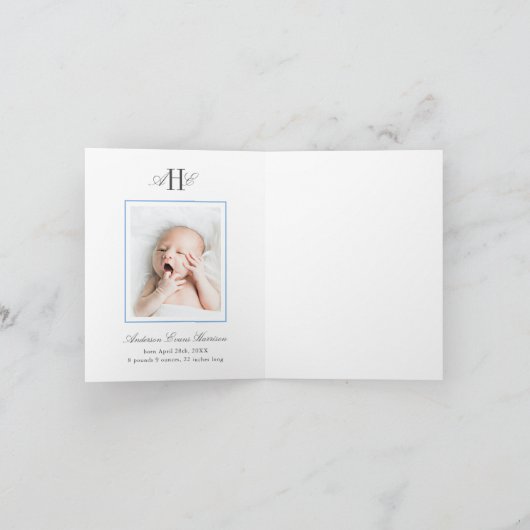 Blue Hydrangea Flower Baby Shower Baby Photo サンキューカード (内部)